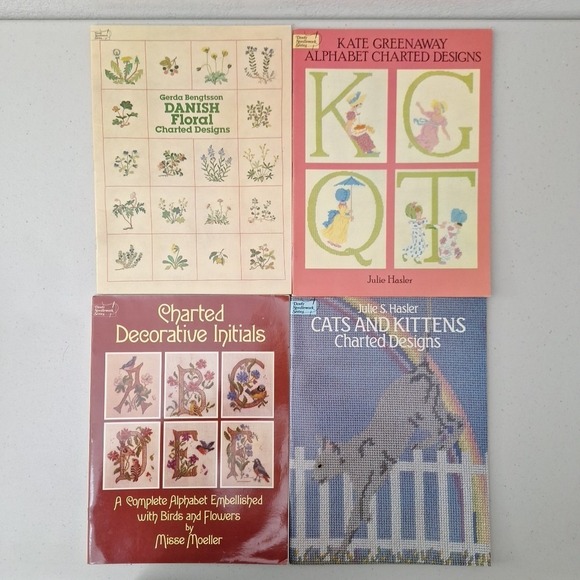 Vintage Dover Needlework Series 4 Design Books Danish Floral Initials Alpha Cats - Picture 3 of 11